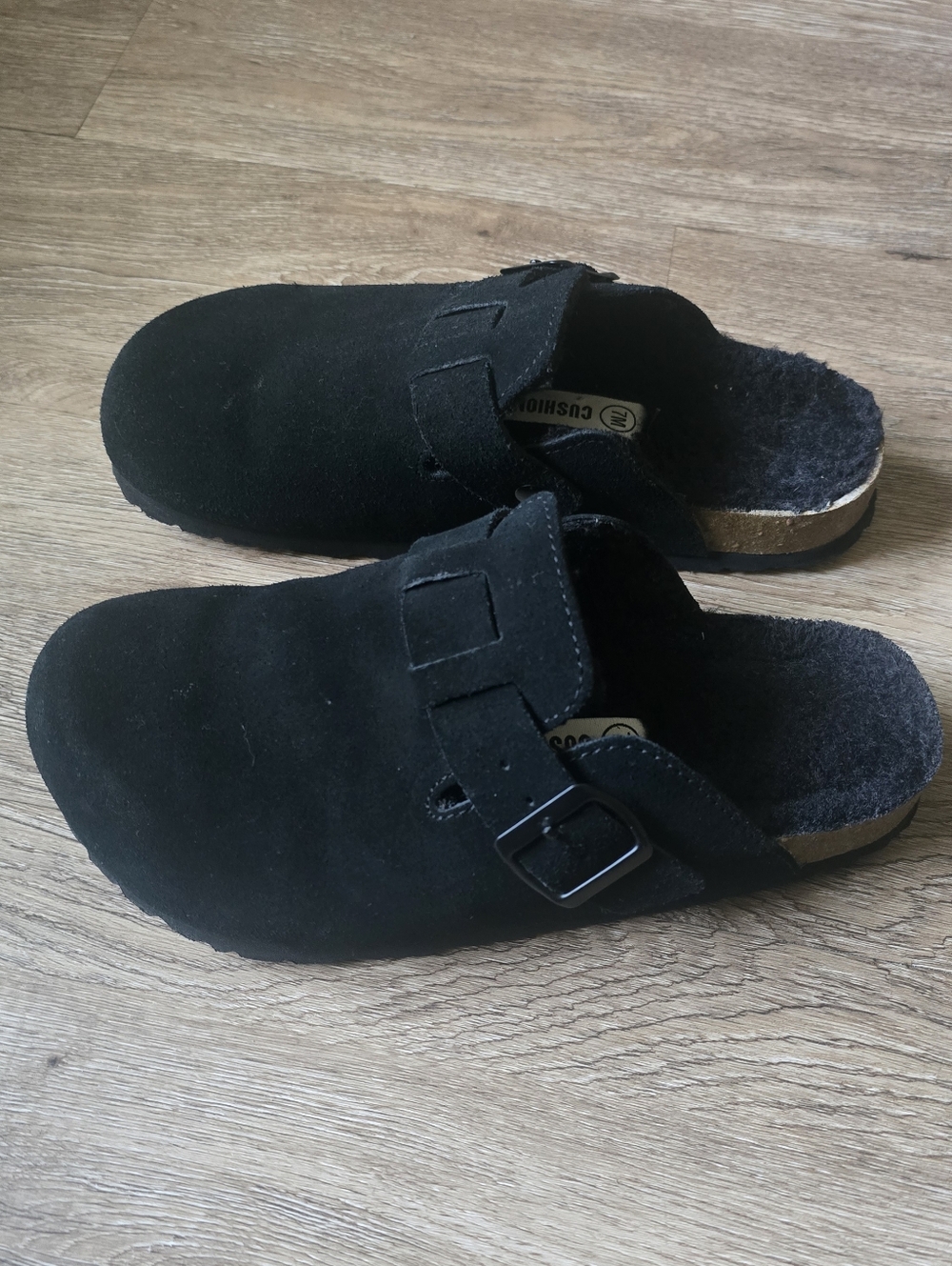 Black Suede Slip-On Clog with Buckle
